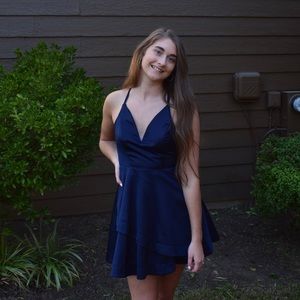 Navy Blue Satin Formal Dress